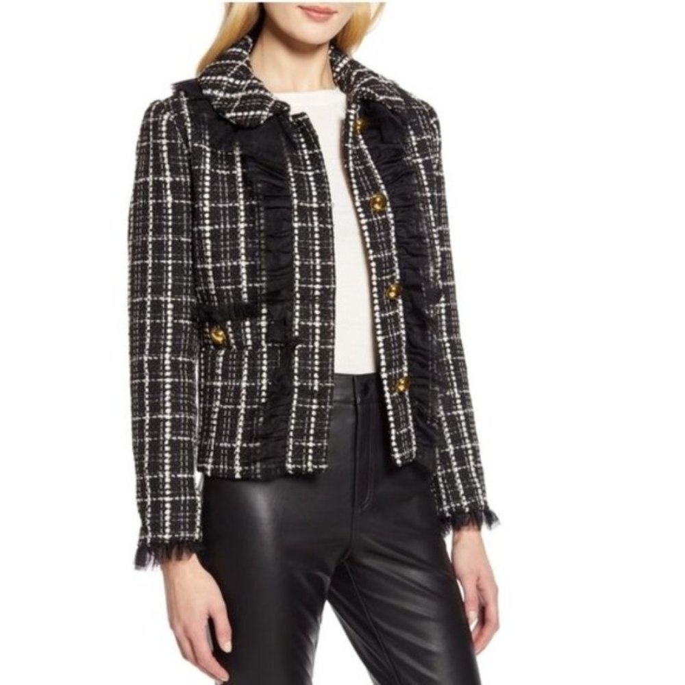 Halogen x Atlantic-Pacific Tulle Ruffle Plaid Jacket